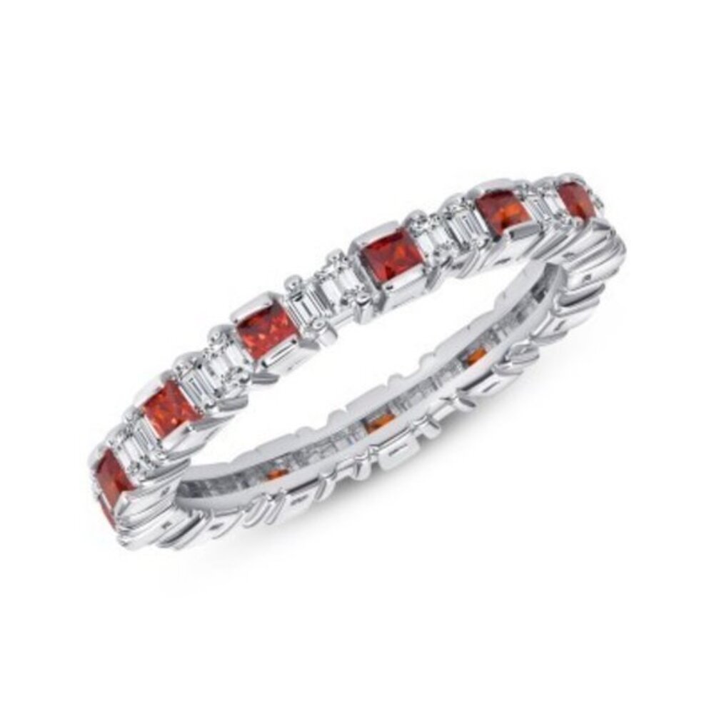 925 SILVER RED CZ BAGUETTE WEDDING BAND RING